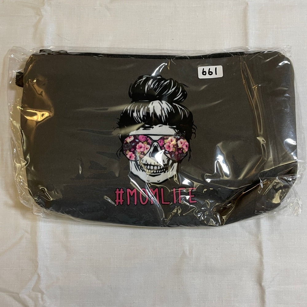 The Pouch Cosmetic Bag Womens OS Black NWT #MOMLIFE Skull Floral Travel Pouch